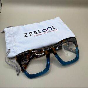 Zeelool Two-Tone Square Blue & Tortoise Glasses,no prescription